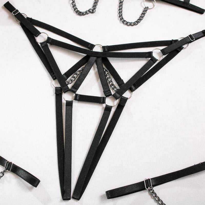 Berenice Set ~ Chain Reaction Body Harness Set – Strappy & Metal Fetish Lingerie