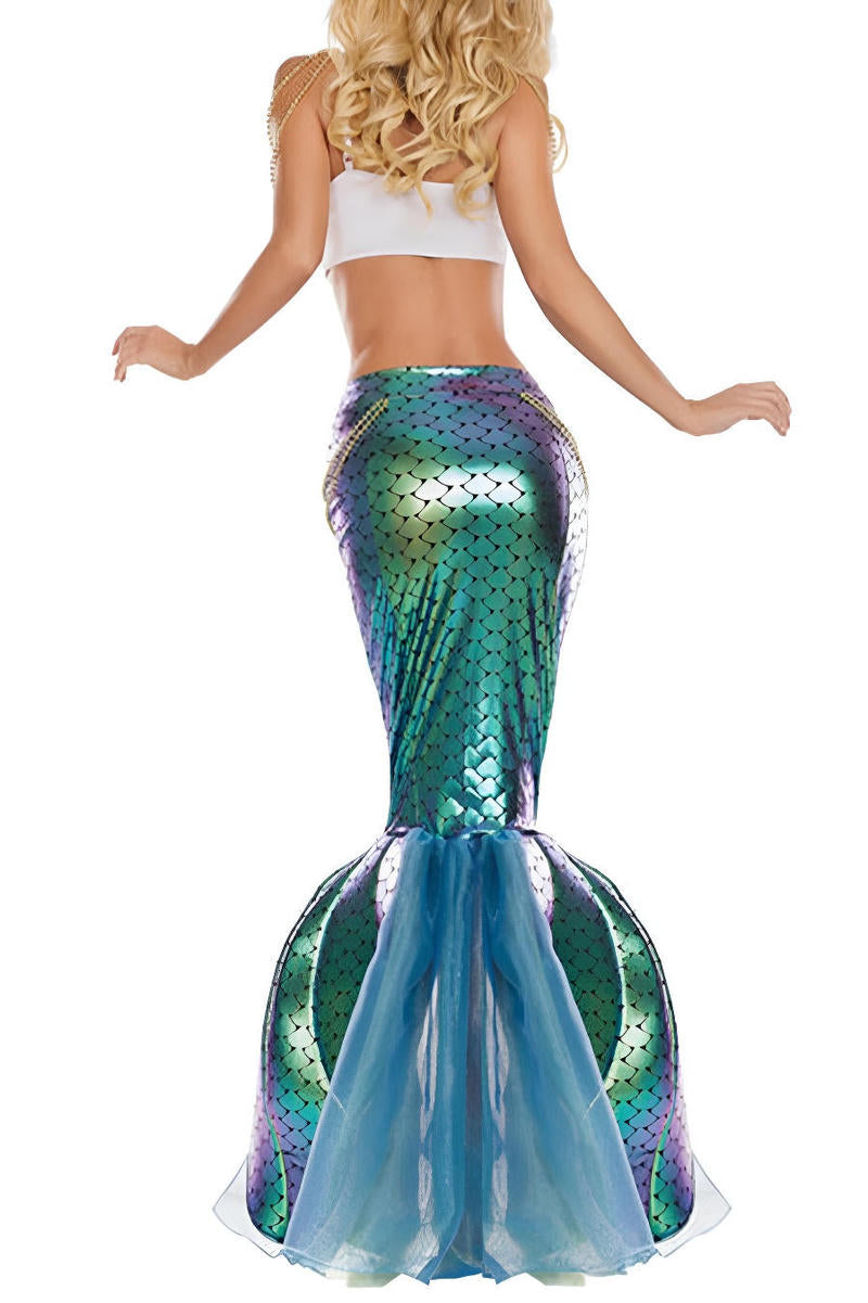 Sexy Mermaid Costume – 3 Piece Set with Shell Top & Sequin Tail Skirt