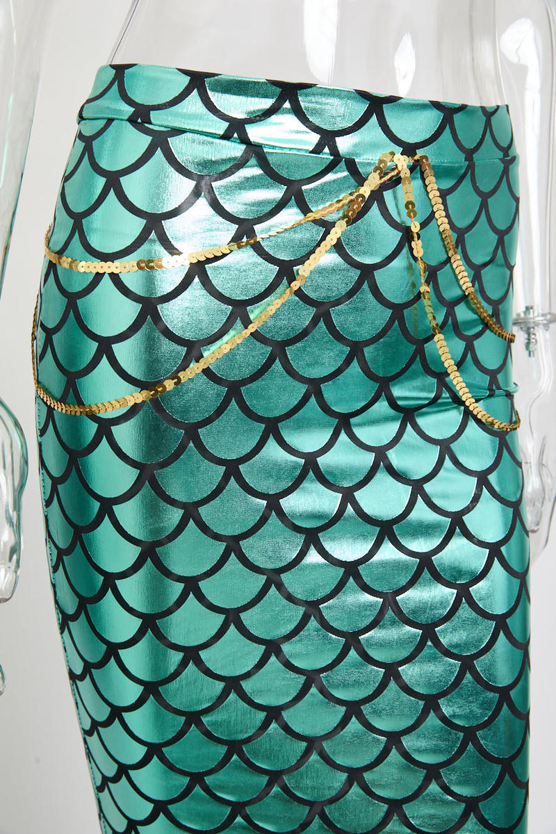 Sexy Mermaid Costume – 3 Piece Set with Shell Top & Sequin Tail Skirt