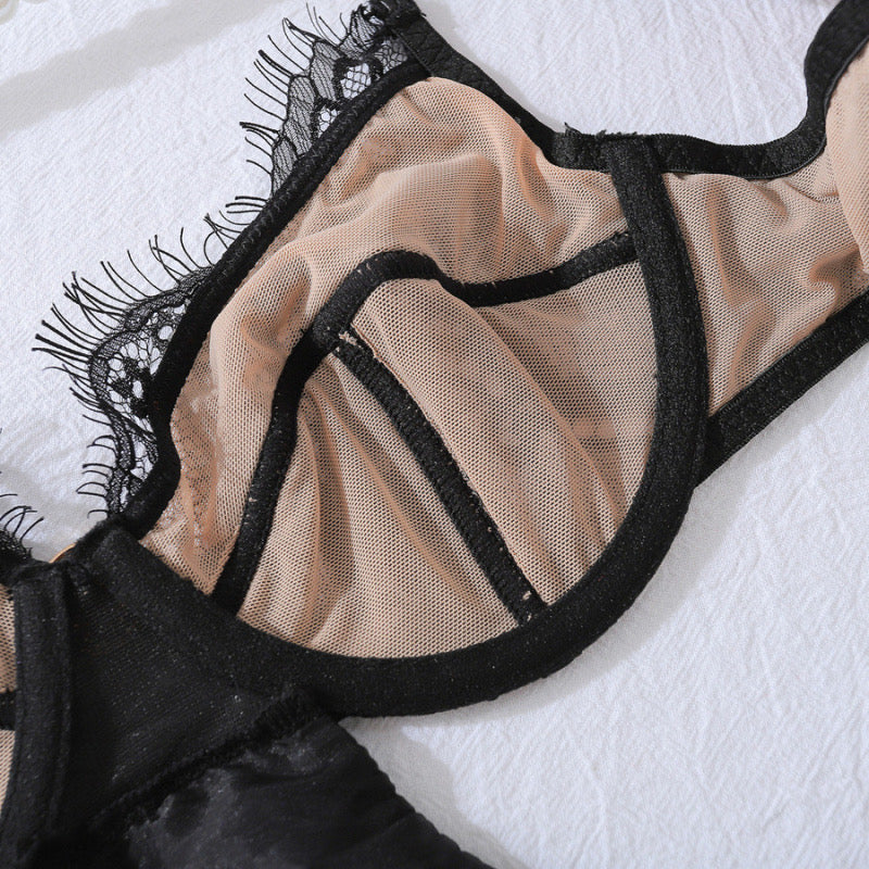 Denisse Baby Doll ~ Black Lace & Sheer Babydoll Set – Chain Strap Detail with Matching Thong