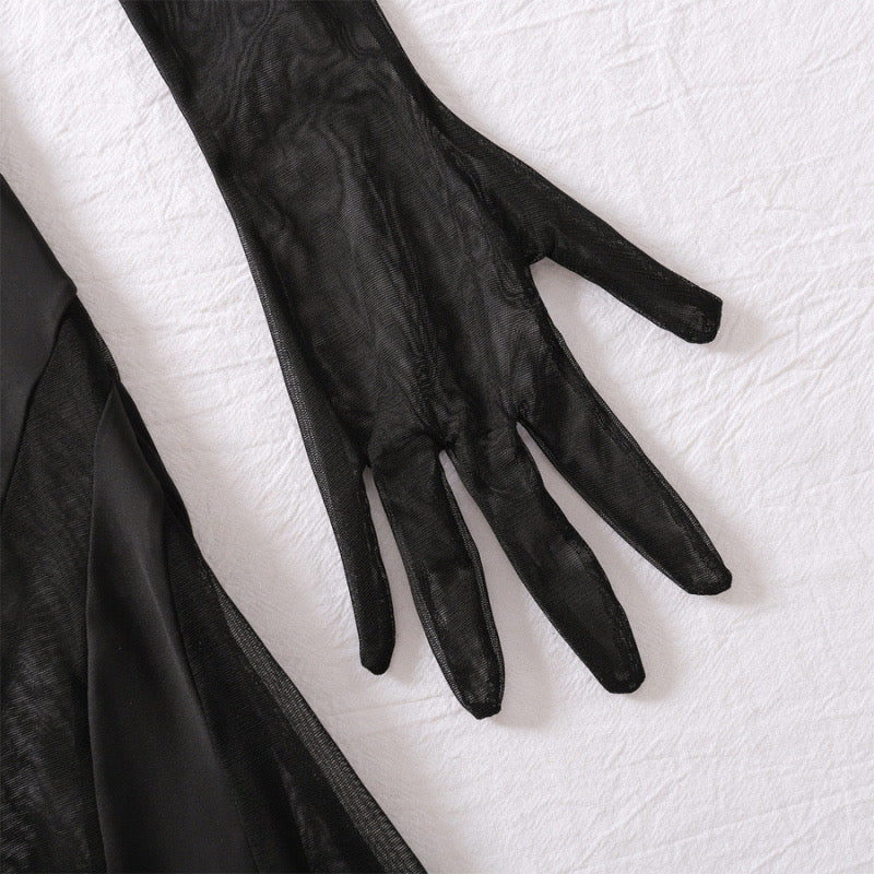 Mahia Dress ~ Black Sheer Mesh Lingerie Dress with Gloves