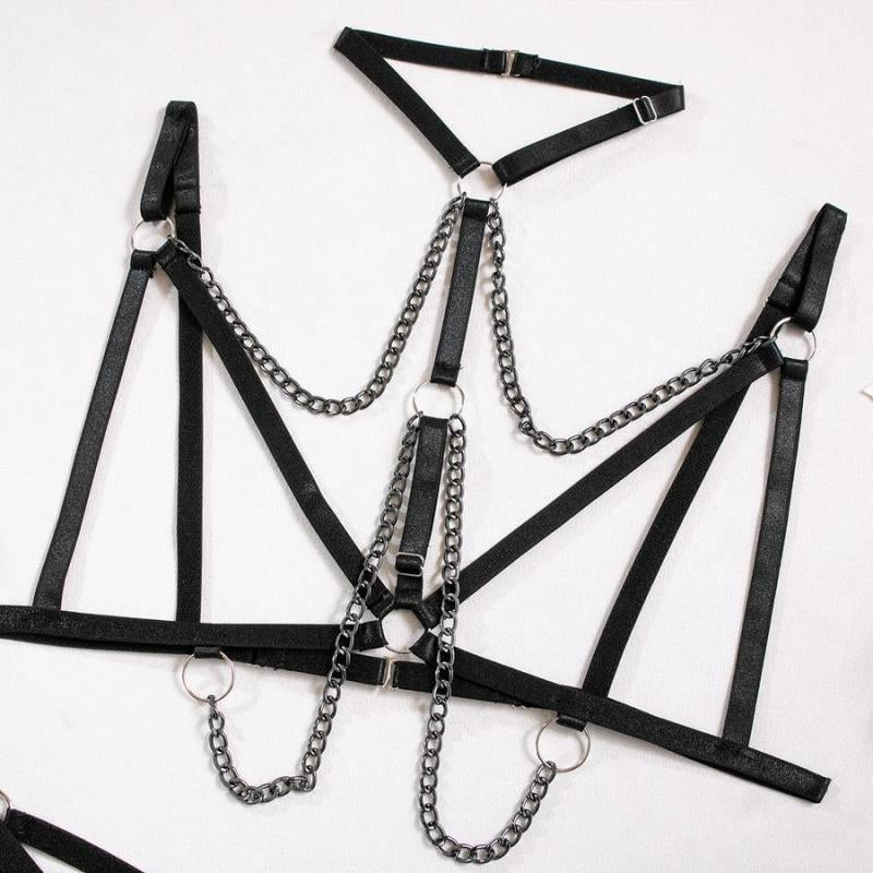 Berenice Set ~ Chain Reaction Body Harness Set – Strappy & Metal Fetish Lingerie