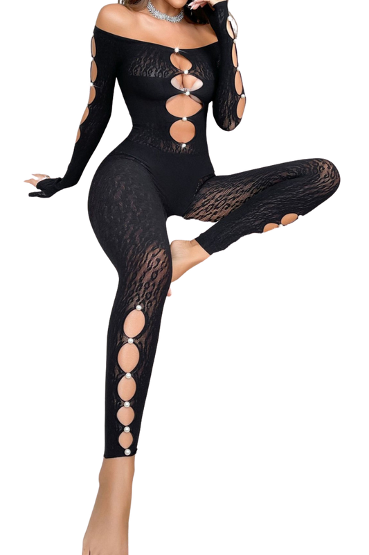 Eiza Jumpsuit ~ Black Cutout Rhinestone Jumpsuit ~ Fierce, Flashy & Fabulous