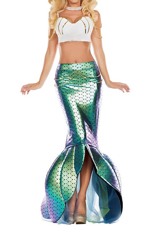 Sexy Mermaid Costume – 3 Piece Set with Shell Top & Sequin Tail Skirt
